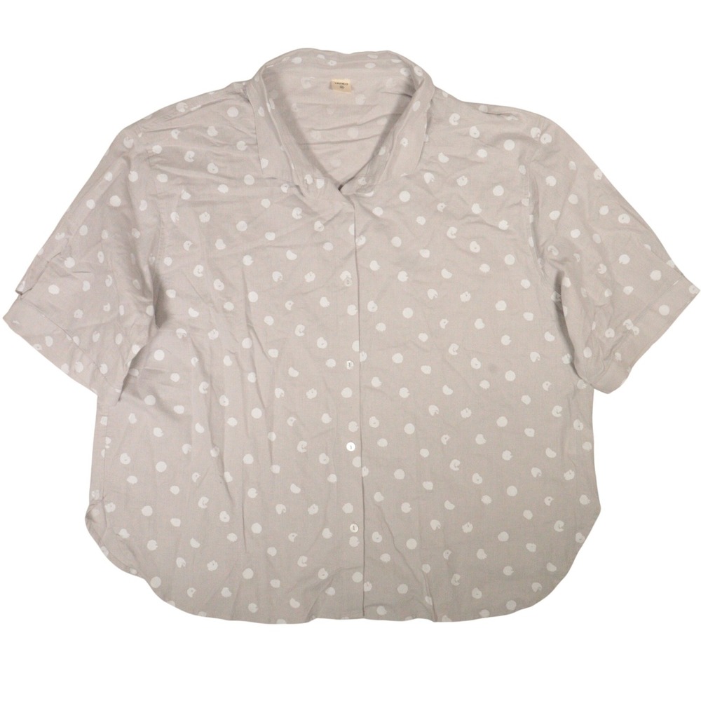 LINTICO Button Up Shirt Boxy Polka Dot Linen Cotton Gray Women XXL